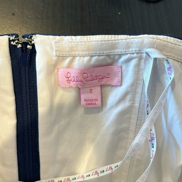 Lilly Pulitzer Bowen Navy Blue Comb Get It Embroidered Strapless Dress Size 2 - Picture 11 of 11